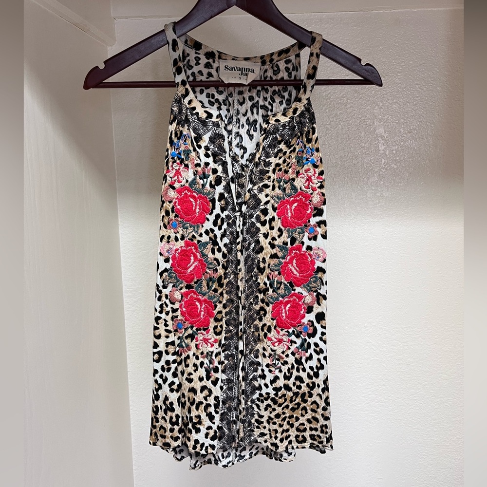 Savanna Jane Cheetah Embroidered Tank Top